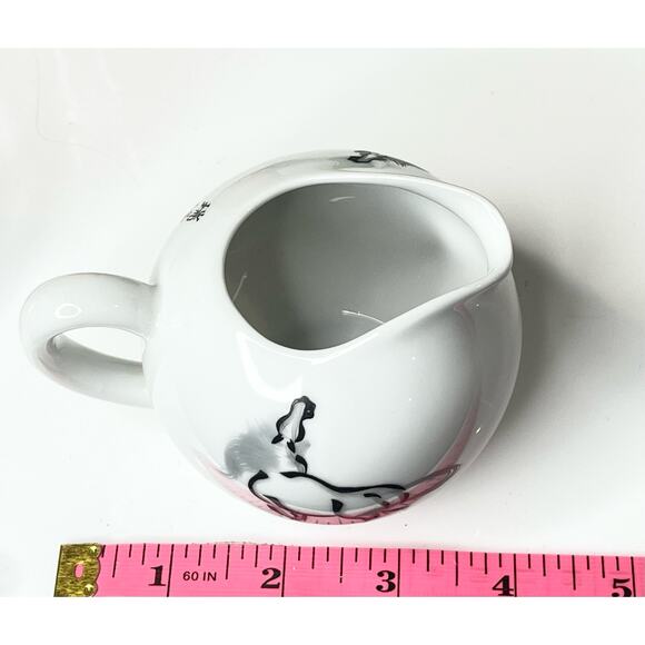 Vintage Japanese Black Horse Painted CREAM PITCHER Tea Server Creamer Signed - Picture 5 of 8